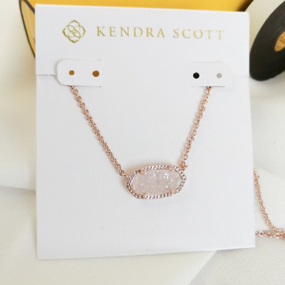 Kendra Scott Elisa Rose Gold Necklace in Iridescent Drusy (Brand New Dust Bag)